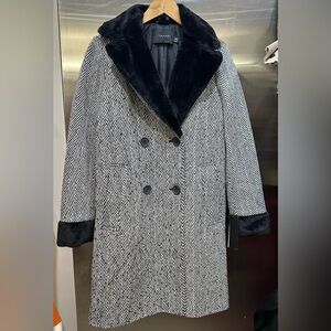 Tahari Black and White Herringbone Pea Coat